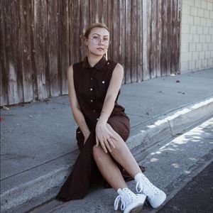 Vintage Brown Linen Maxi Dress